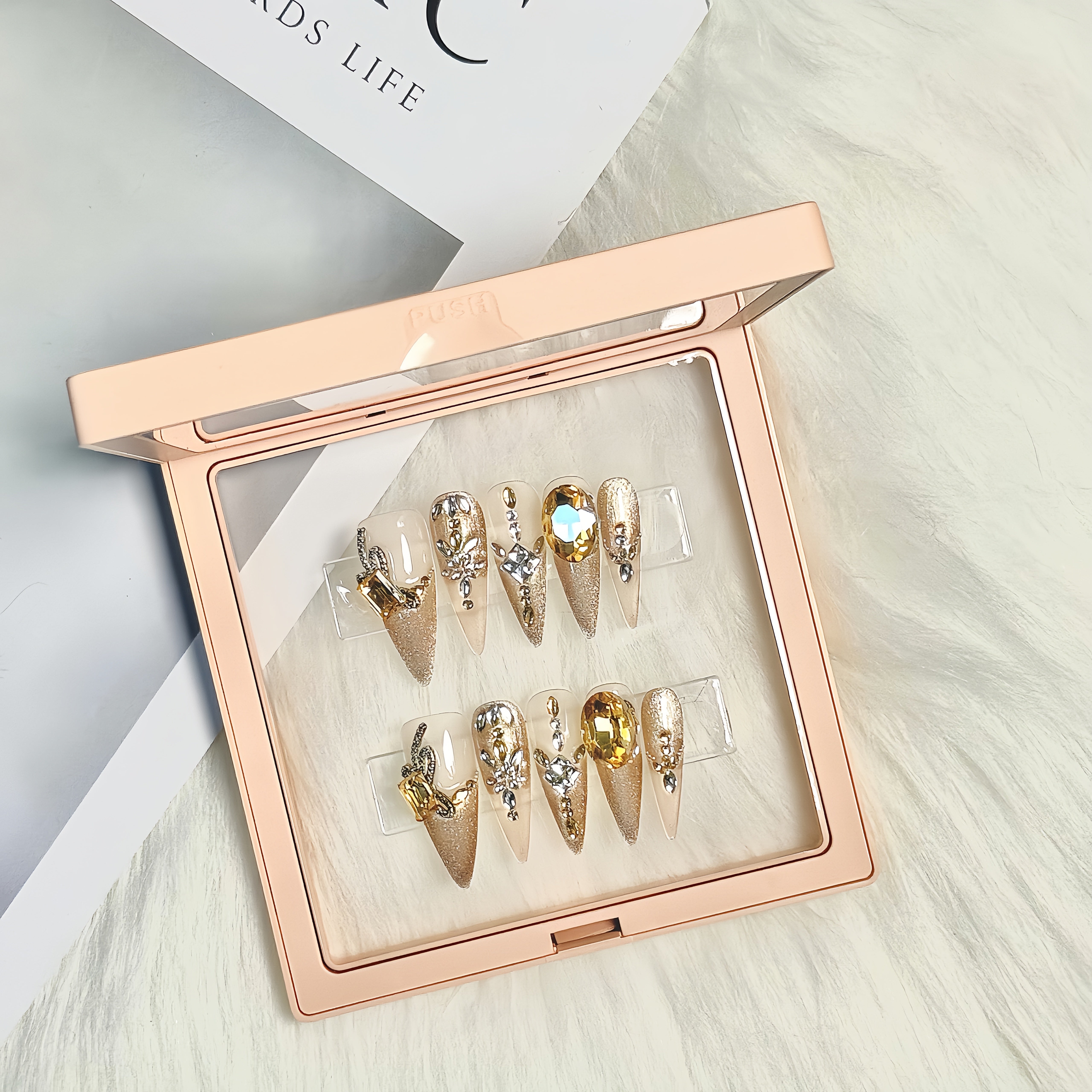Cat Eye/Champagne Gold Rhinestone(Handmade)